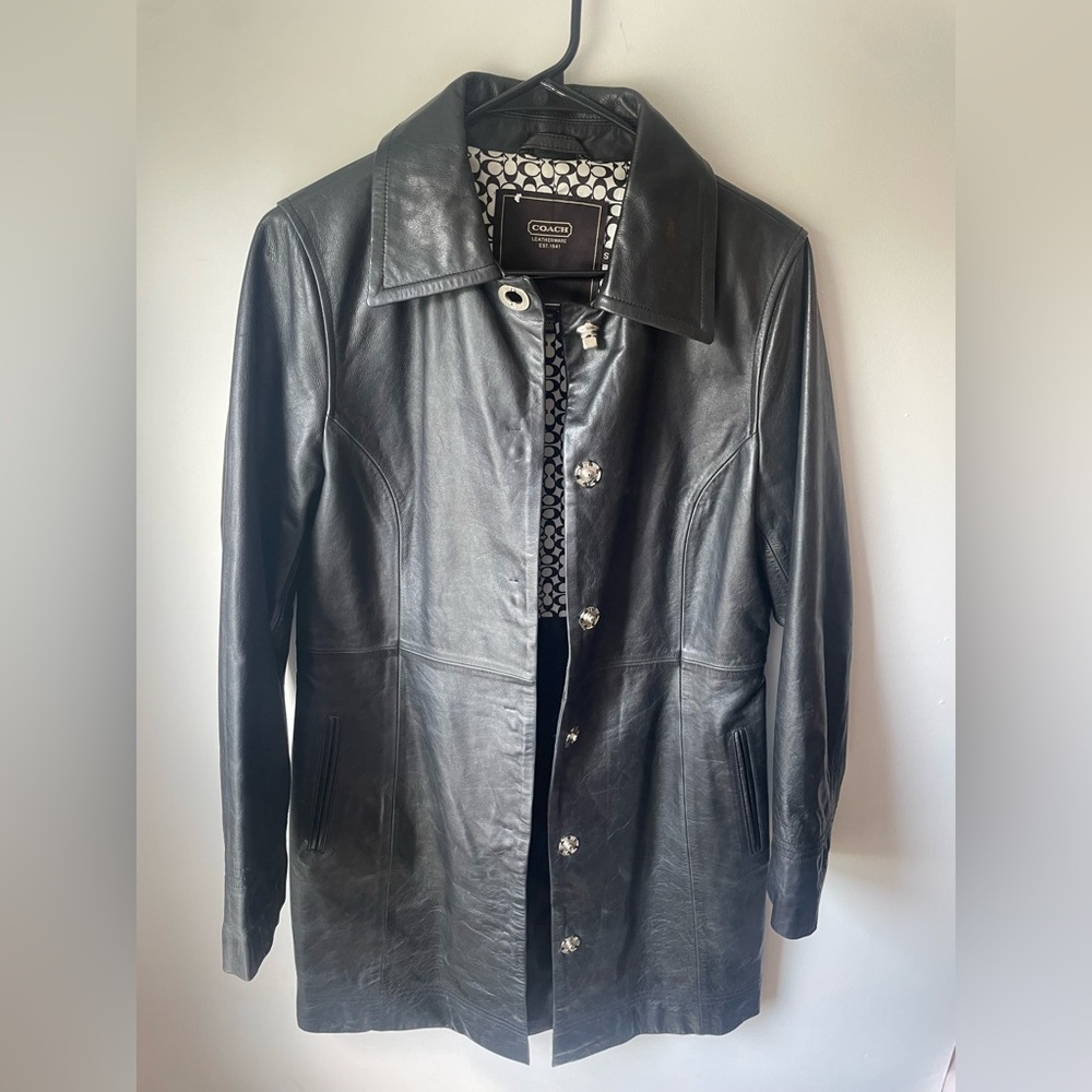 Coach Rare Women’s 100% Leather Black Trench Coat Small